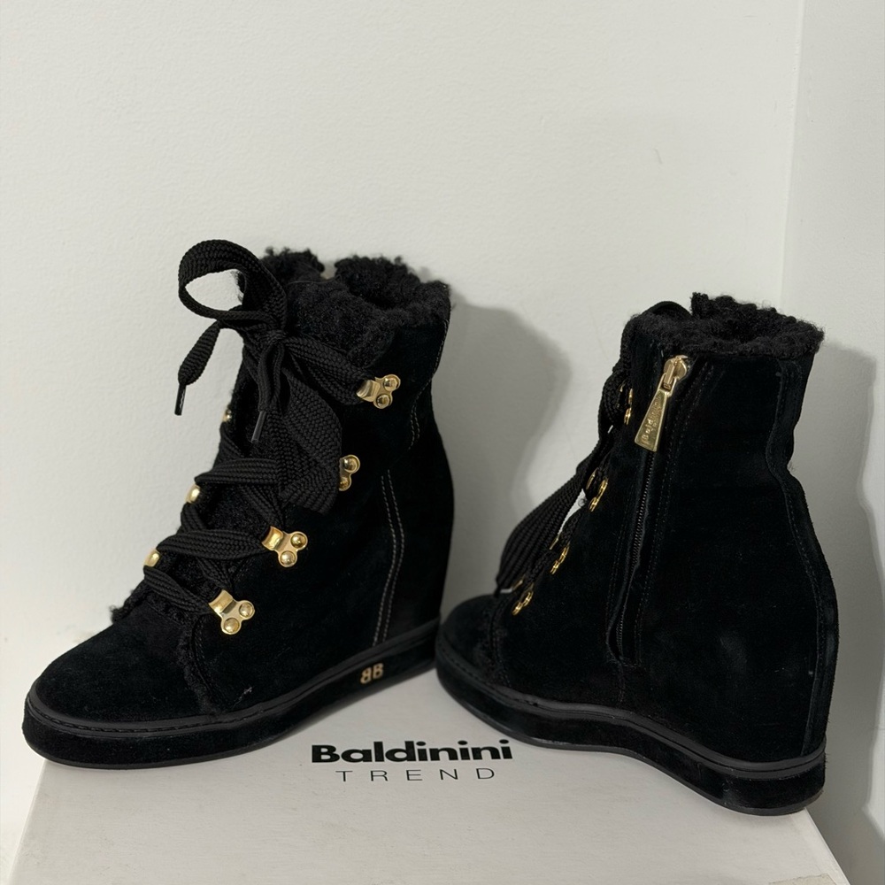 Baldinini Black Lace-Up Ankle Boots with Gold Accents